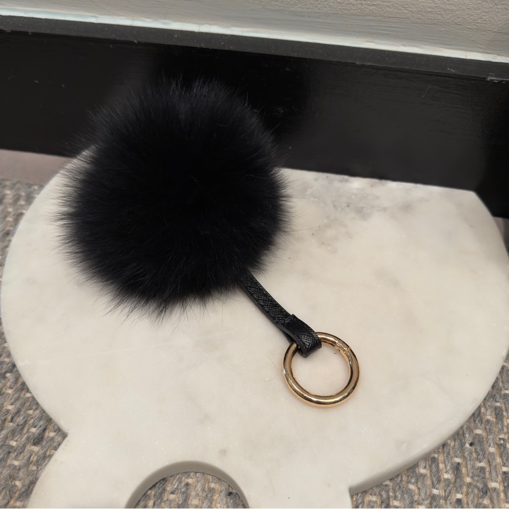 Black Fur Pom Pom Keychain